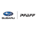 Logos of Subaru and Pfaff side by side separated by a vertical line on a white background, representing a partnership or collaboration.