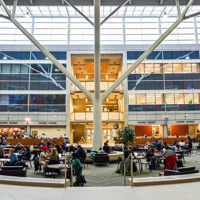 View of students working in SSC atrium