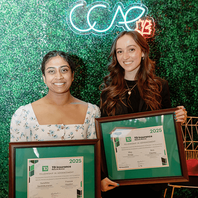 ere is alt text and image: Group photo featuring Suruthika Senthilkumaran, University of Guelph Biomedical Sciences graduate, holding TDIMM Fellowship award certificate, standing with colleagues and partners at award ceremony.